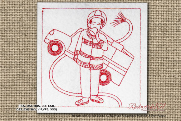 Fire Fighter Redwork Design for Craft Fair Success